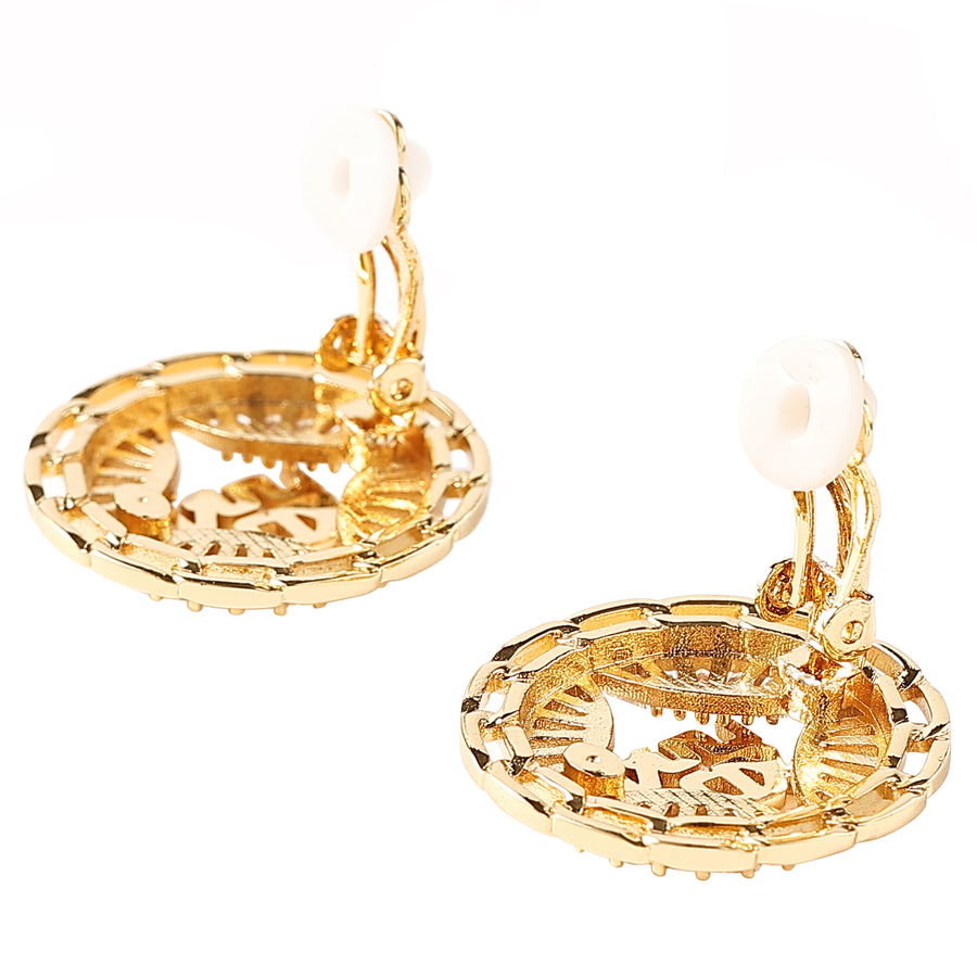 Fortune Unfolds Crystal Bamboo Linked Chain Round Stud Earrings& Ear clips