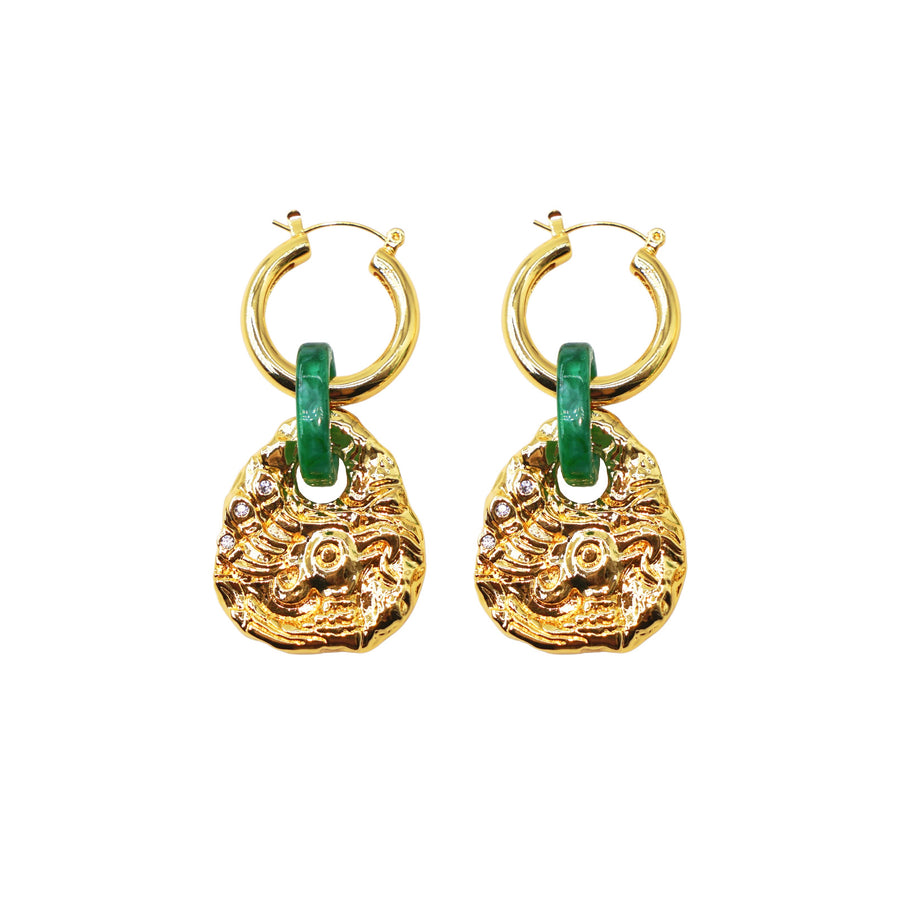 FLYING BIRD LOVE ODYSSEY 18K Gold / Platinum Plated Ancient Bronze Phoenix Coin Drop Earrings