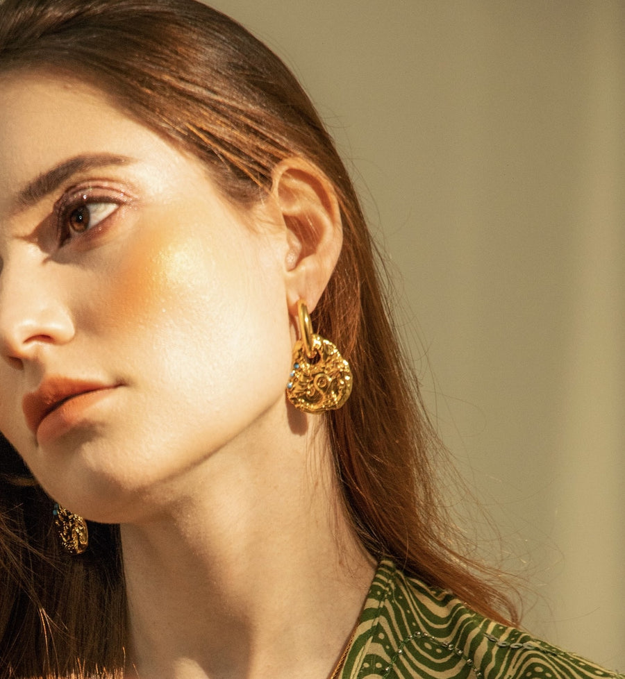 FLYING BIRD LOVE ODYSSEY 18K Gold Plated Ancient Bronze Phoenix Coin Drop Earrings