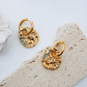 FLYING BIRD LOVE ODYSSEY 18K Gold Plated Ancient Bronze Phoenix Coin Drop Earrings