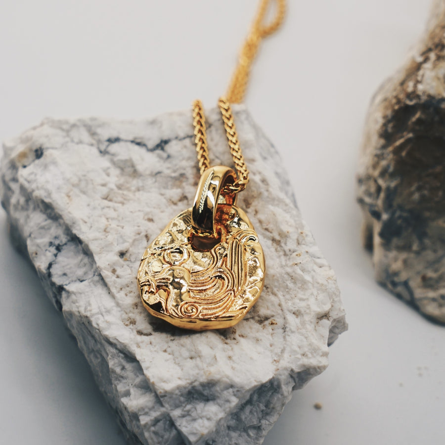 FLYING BIRD LOVE ODYSSEY 18K Gold Plated ancient Bronze Phoenix Coin Necklace