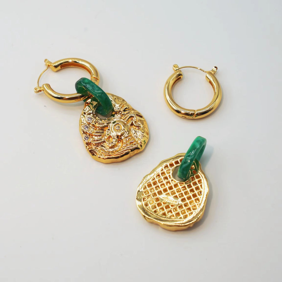 FLYING BIRD LOVE ODYSSEY 18K Gold / Platinum Plated Ancient Bronze Phoenix Coin Drop Earrings