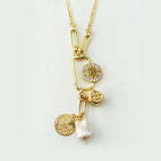 Fortune Unfolds Dice Carriage Coin Baroque Pearl Necklace Y-shaped Chain (Detachable)