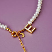 'The Alphabet Collection' 18K gold plated 26 Letter Mother of Pearl Shell Pendant Diamond Pearl Necklace