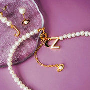 'The Alphabet Collection' 18K gold plated 26 Letter Mother of Pearl Shell Pendant Diamond Pearl Necklace