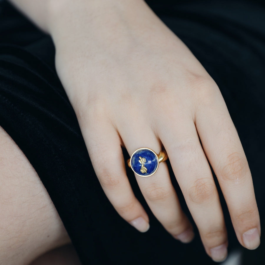 REBORN 'Water' Oracle Bone Lazurite Customized Open Ring