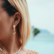 'The Alphabet Collection' 18K gold plated 26 Letter Mother of Pearl Shell Pendant Asymmetric Diamond Pearl Earrings