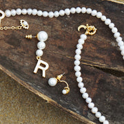 'The Alphabet Collection' 18K gold plated 26 Letter Mother of Pearl Shell Pendant Asymmetric Diamond Pearl Earrings