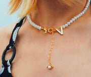 'The Alphabet Collection' 18K gold plated 26 Letter Mother of Pearl Shell Pendant Diamond Pearl Necklace