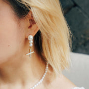 'The Alphabet Collection' 18K gold plated 26 Letter Mother of Pearl Shell Pendant Asymmetric Diamond Pearl Earrings