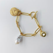 Fortune Unfolds Baroque Pearl  Dice Carriage Coin Chain Bracelet