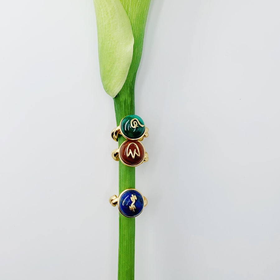 REBORN 'Air' Oracle Bone Malachite  Customized Open Ring