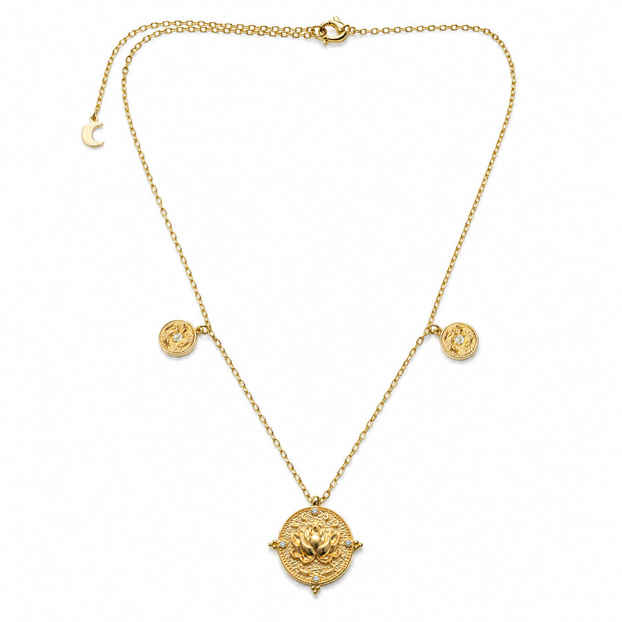 Lotus Within · 18K Gold Vermeil Lotus & Fish Coin Necklace