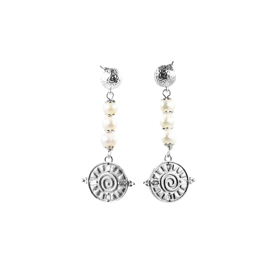 「Three Charms」Solar Meridian the Sun pearl tassel drop earrings
