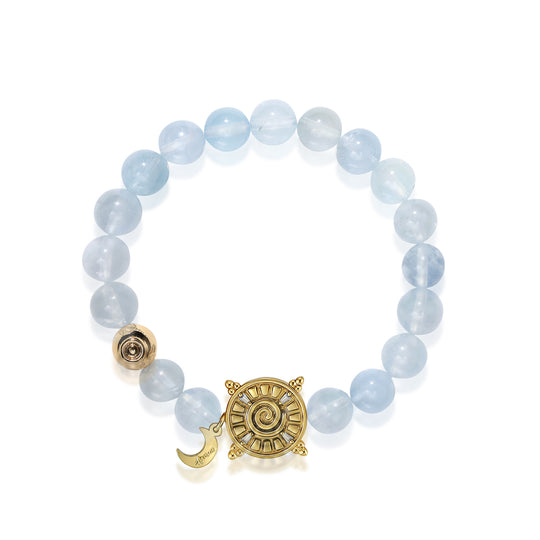 「Three Charms」 Sundial &Lotus& The endless love knot Aquamarine beaded bracelet