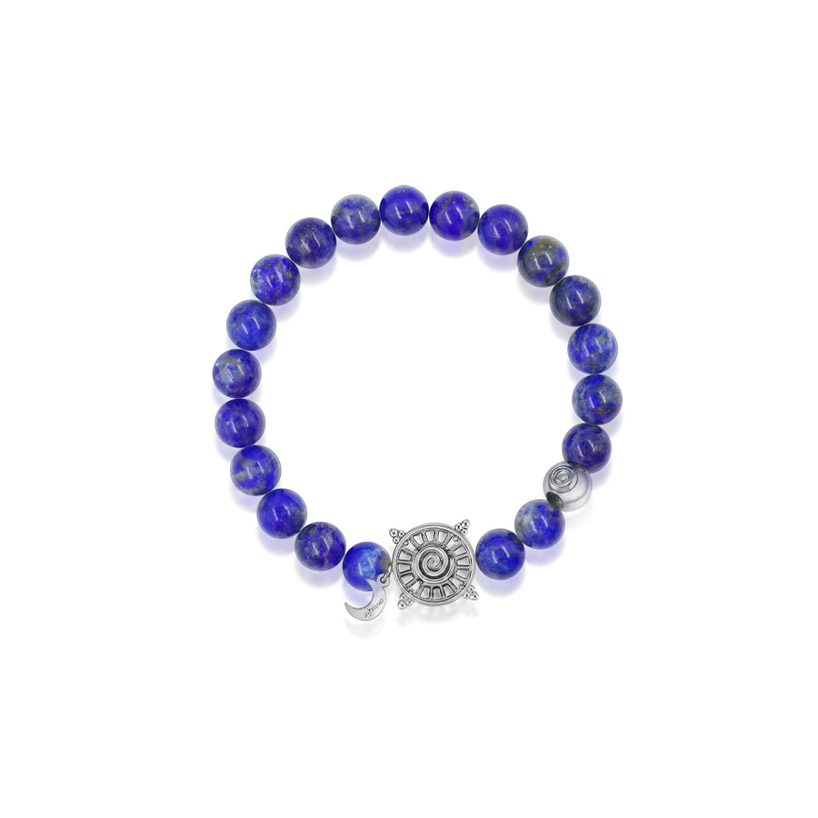 「Three Charms」 Sundial &Lotus&The endless love knot Lapis beaded bracelet