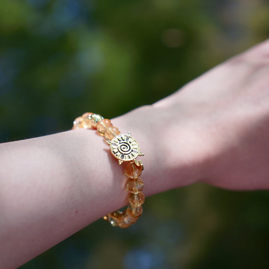 「Three Charms」 Sundial &Lotus& The endless love knot Citrine beaded bracelet