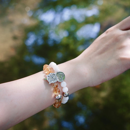 「Three Charms」 Sundial &Lotus& The endless love knot Citrine beaded bracelet