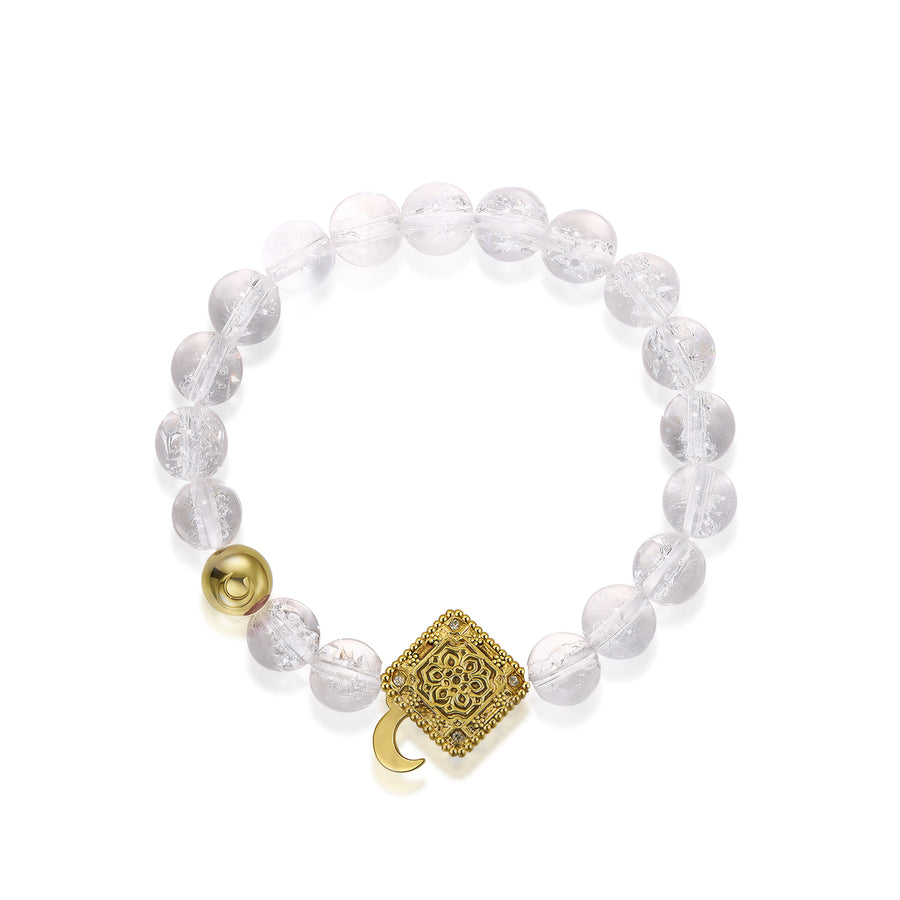 「Three Charms」 Sundial &Lotus&The endless love knot Rock Quartz beaded bracelet
