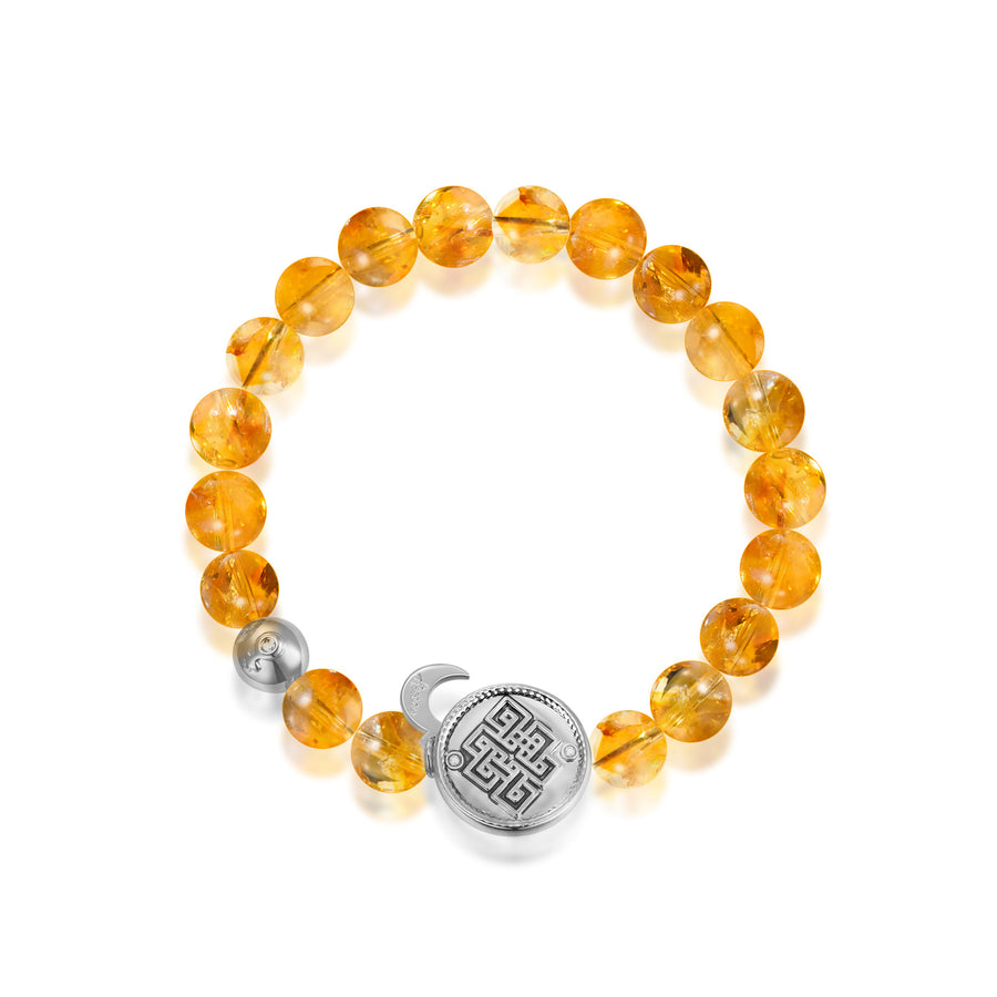 「Three Charms」 Sundial &Lotus& The endless love knot Citrine beaded bracelet