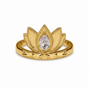 Lotus Within · 18K Gold Vermeil / Rhodium Plated Sterling Silver Blooming Lotus Drop Adjustable Open Ring