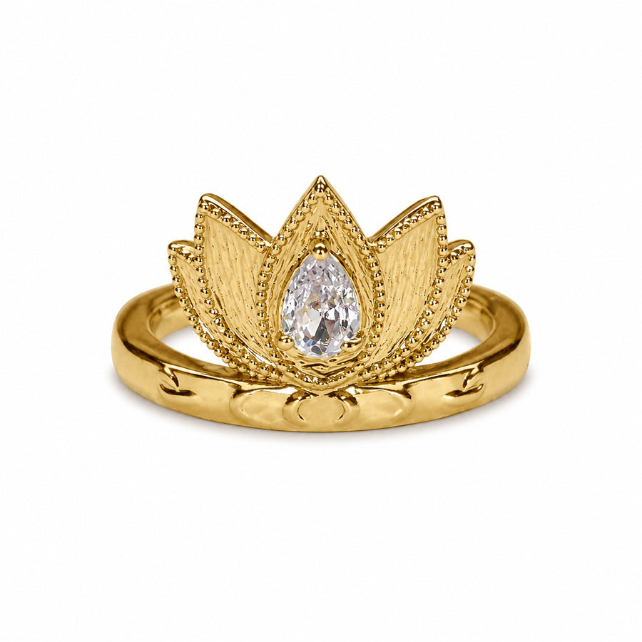 Lotus Within · 18K Gold Vermeil / Rhodium Plated Sterling Silver Blooming Lotus Drop Adjustable Open Ring