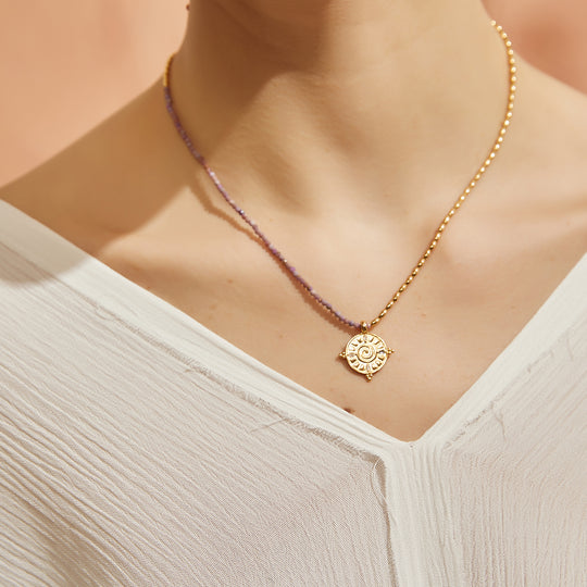 「Three Charms」Solar Meridian the sun crystle beaded necklace