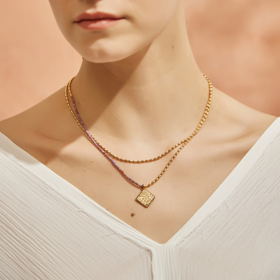「Three Charms」simple beaded necklace