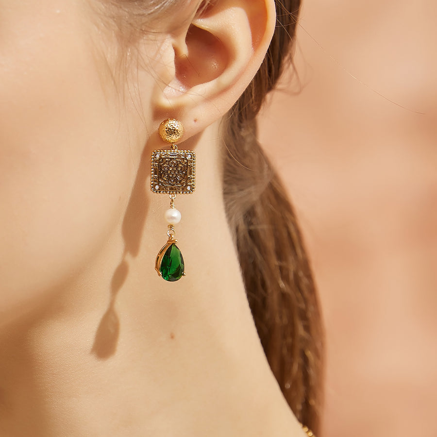 「Three Charms」Lunar Bloom Lotus drop earrings