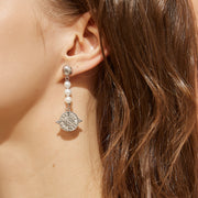 「Three Charms」Solar Meridian the Sun pearl tassel drop earrings