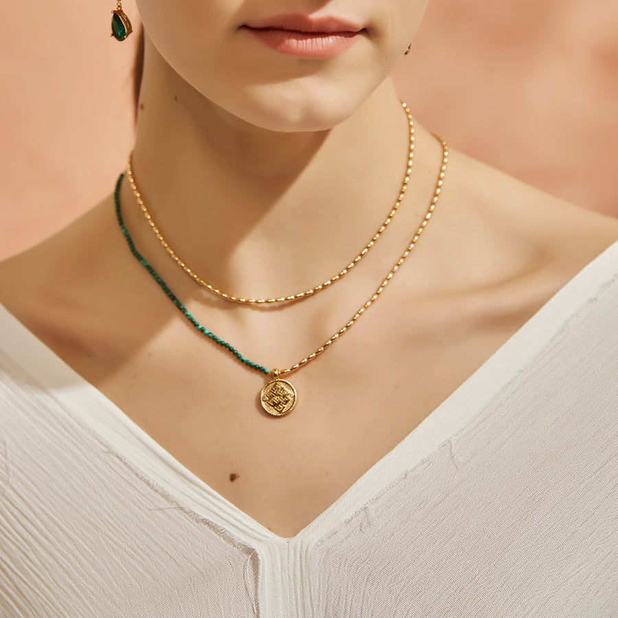 「Three Charms」simple beaded necklace