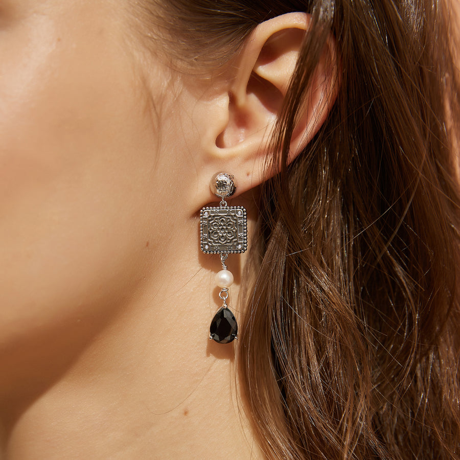 「Three Charms」Lunar Bloom Lotus drop earrings