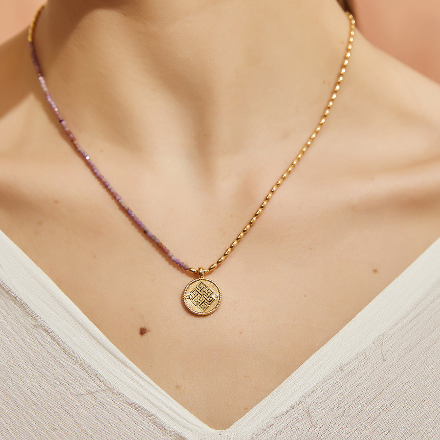 「Three Charms」 Venus Bound the endless love knot crystal beaded necklace