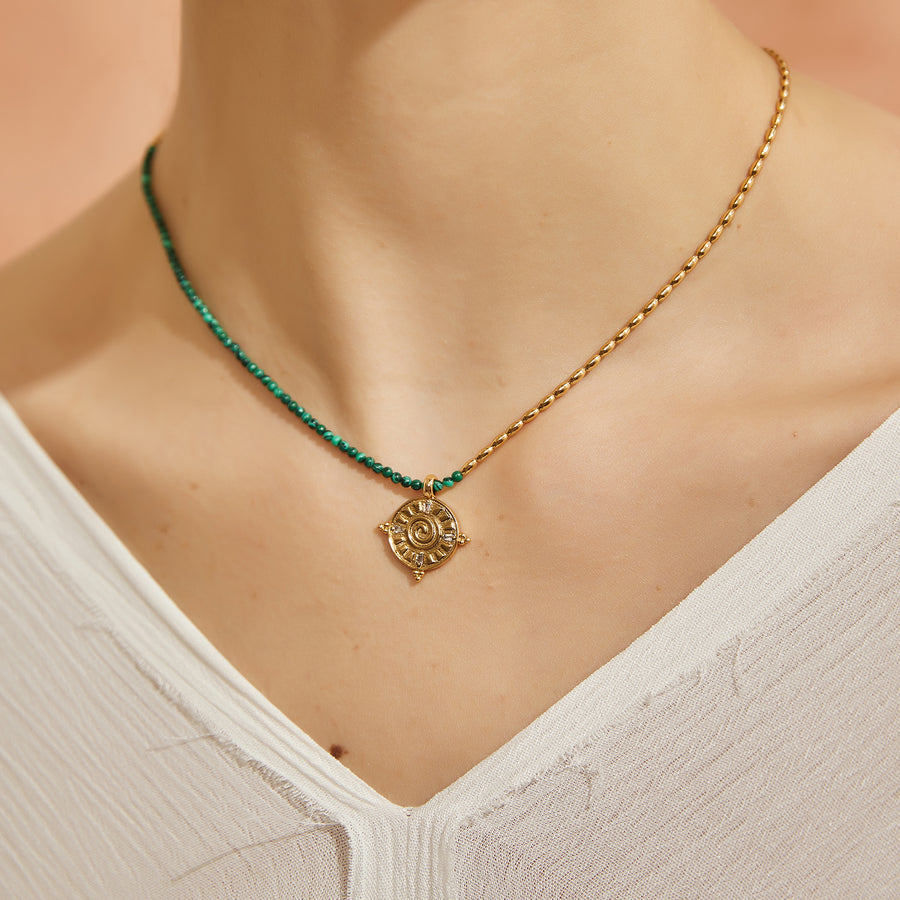 「Three Charms」Solar Meridian the sun crystle beaded necklace
