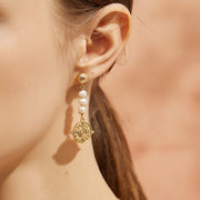 「Three Charms」Solar Meridian the Sun pearl tassel drop earrings