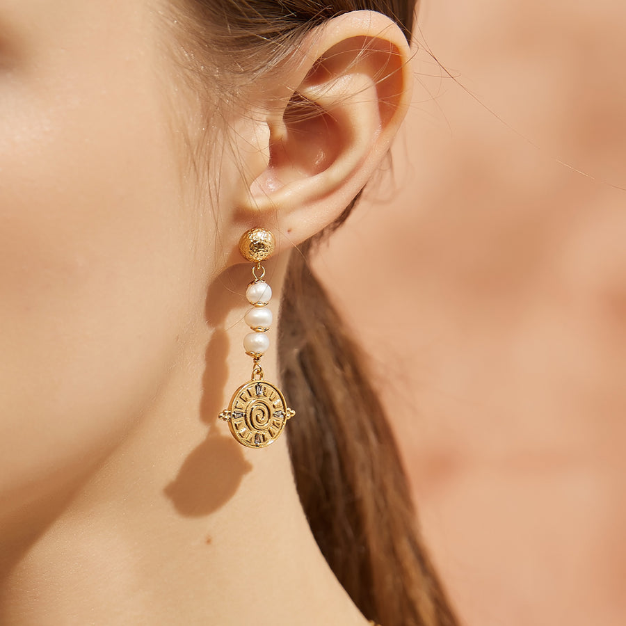 「Three Charms」Solar Meridian the Sun pearl tassel drop earrings