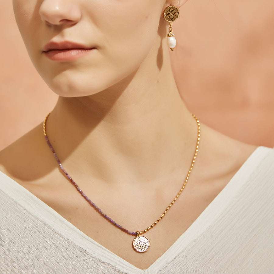 「Three Charms」 Venus Bound the endless love knot crystal beaded necklace