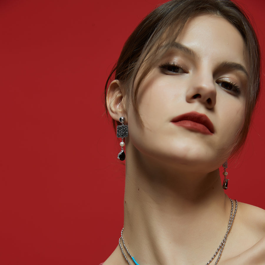 「Three Charms」Lunar Bloom Lotus drop earrings