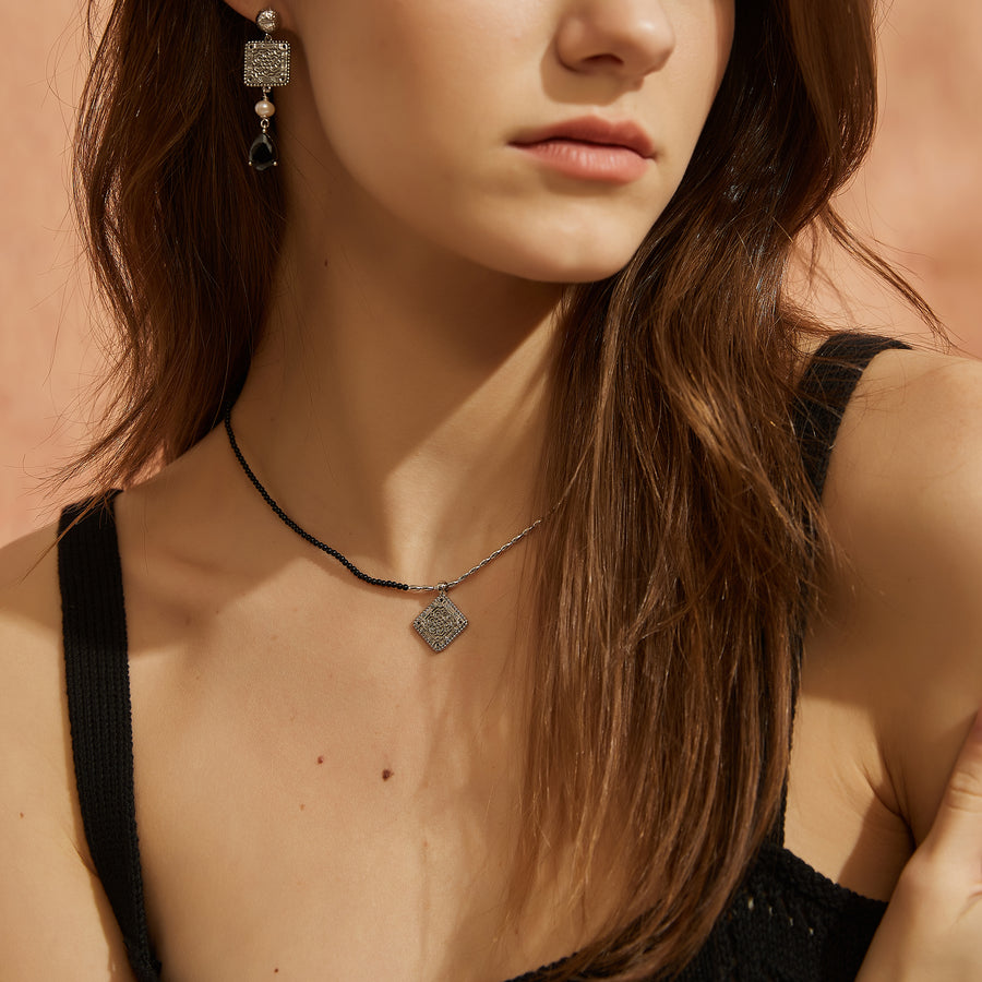 「Three Charms」Lunar Bloom Lotus crystal beaded necklace