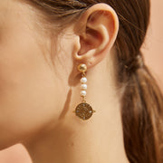 「Three Charms」Solar Meridian the Sun pearl tassel drop earrings