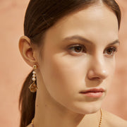 「Three Charms」Solar Meridian the Sun pearl tassel drop earrings