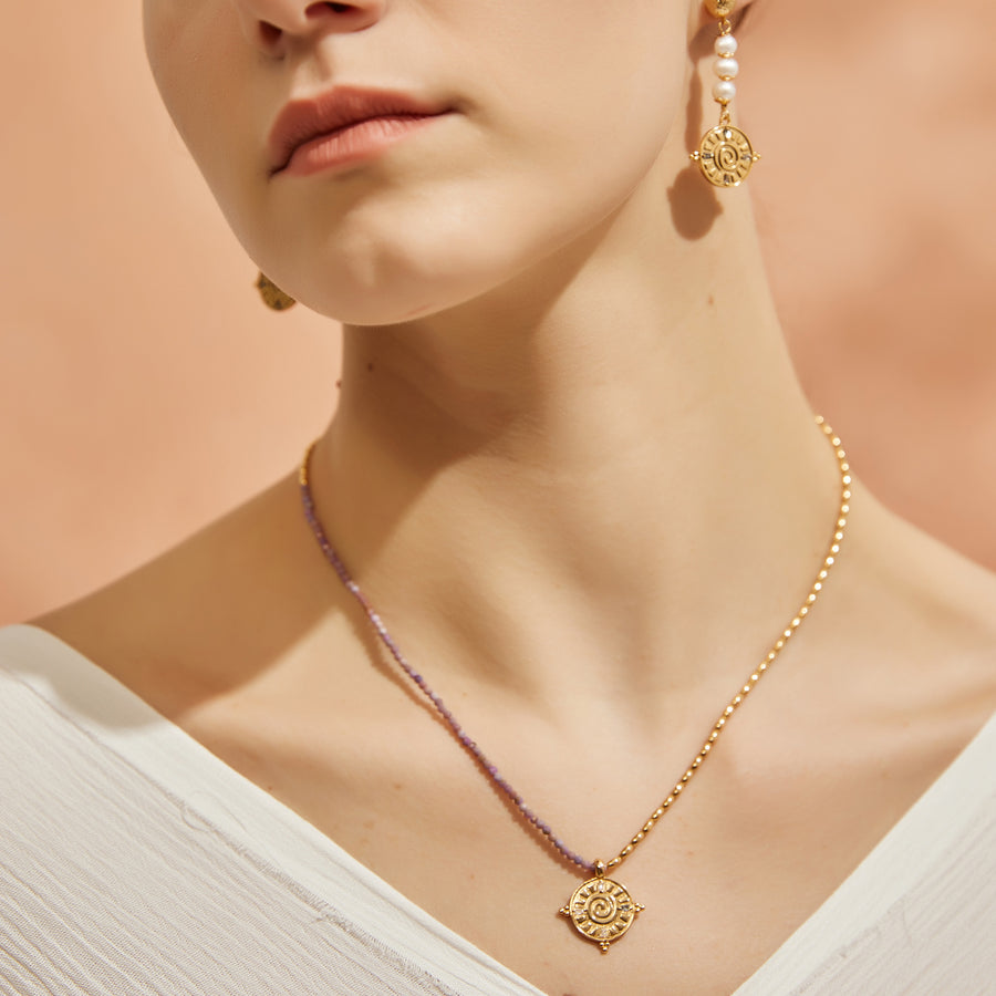 「Three Charms」Solar Meridian the sun crystle beaded necklace