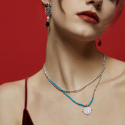 「Three Charms」simple beaded necklace