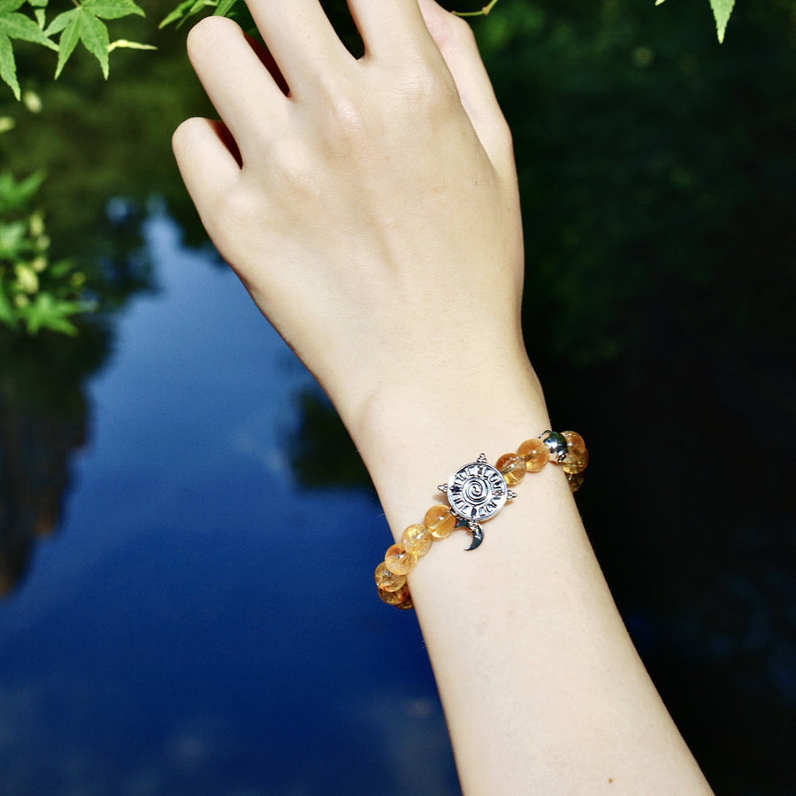 「Three Charms」 Sundial &Lotus& The endless love knot Citrine beaded bracelet