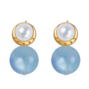 Starry Moon / Lunar Phase Pearl & Moon Crystal Stud Earrings