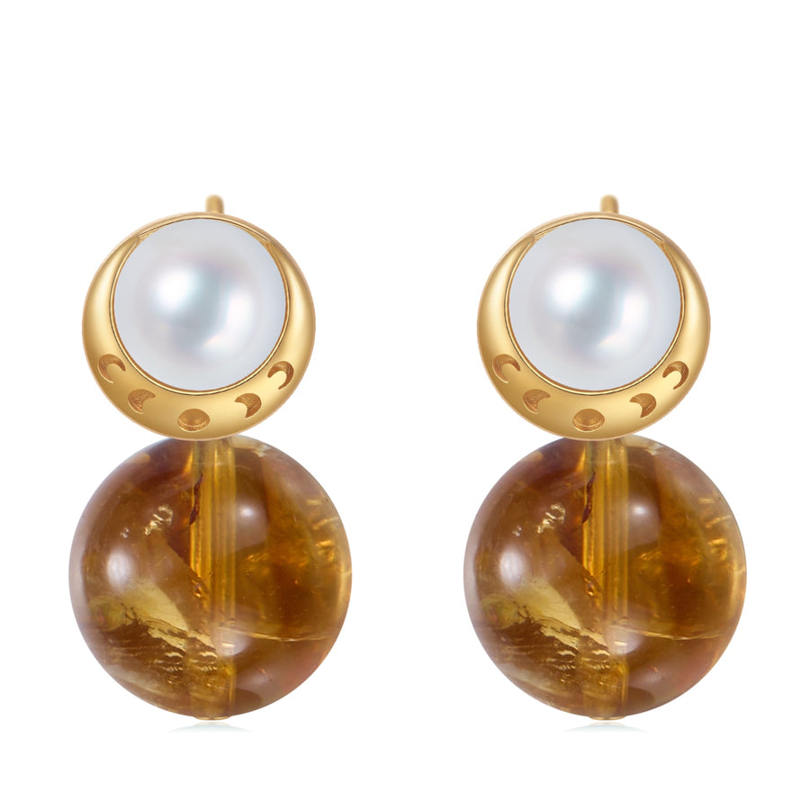 Starry Moon / Lunar Phase Pearl & Moon Crystal Stud Earrings