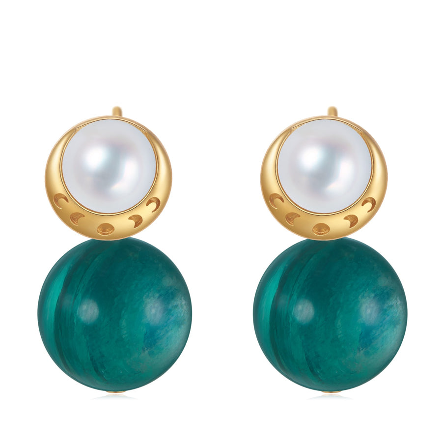 Starry Moon / Lunar Phase Pearl & Moon Crystal Stud Earrings