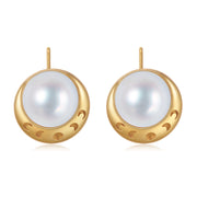 Moonlit Grace / Lunar Phase& Moon Minimalist Pearl Stud Earrings