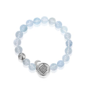 「Three Charms」 Sundial &Lotus& The endless love knot Aquamarine beaded bracelet