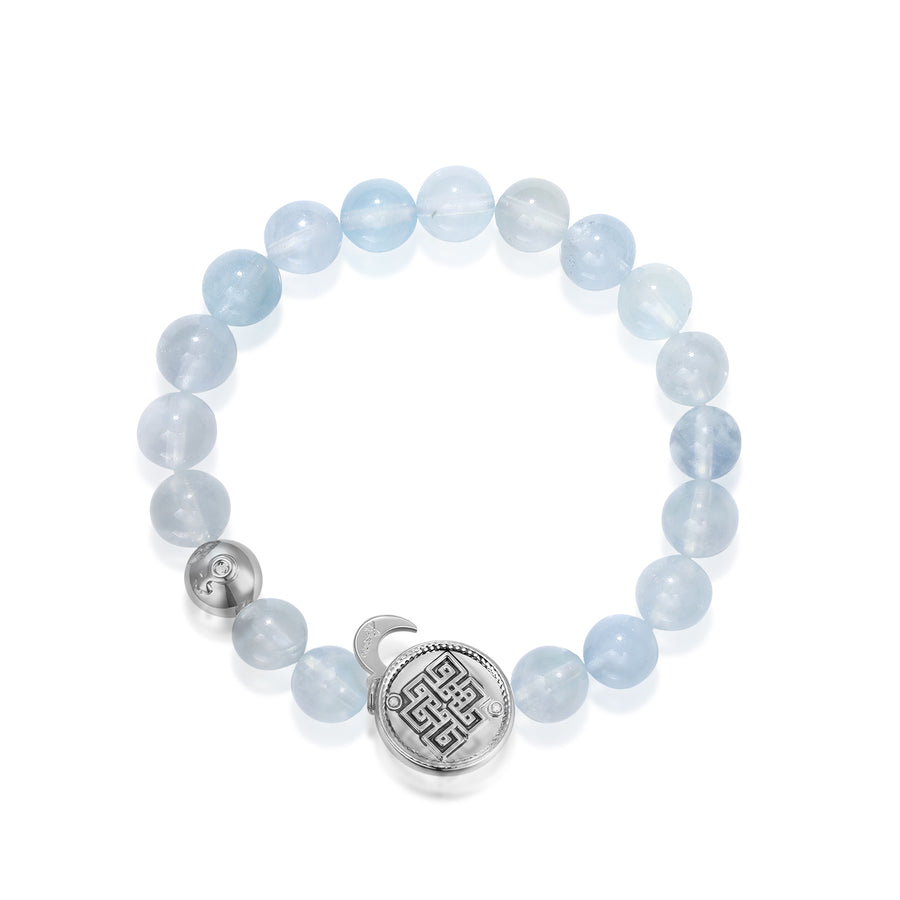「Three Charms」 Sundial &Lotus& The endless love knot Aquamarine beaded bracelet